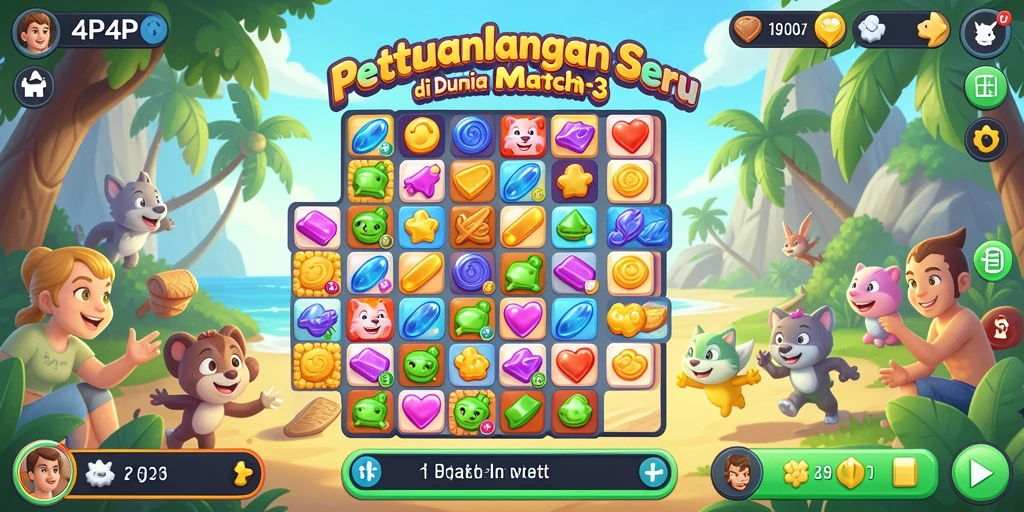 Screenshot gameplay 4P4P yang menunjukkan aksi Match-3 seru.