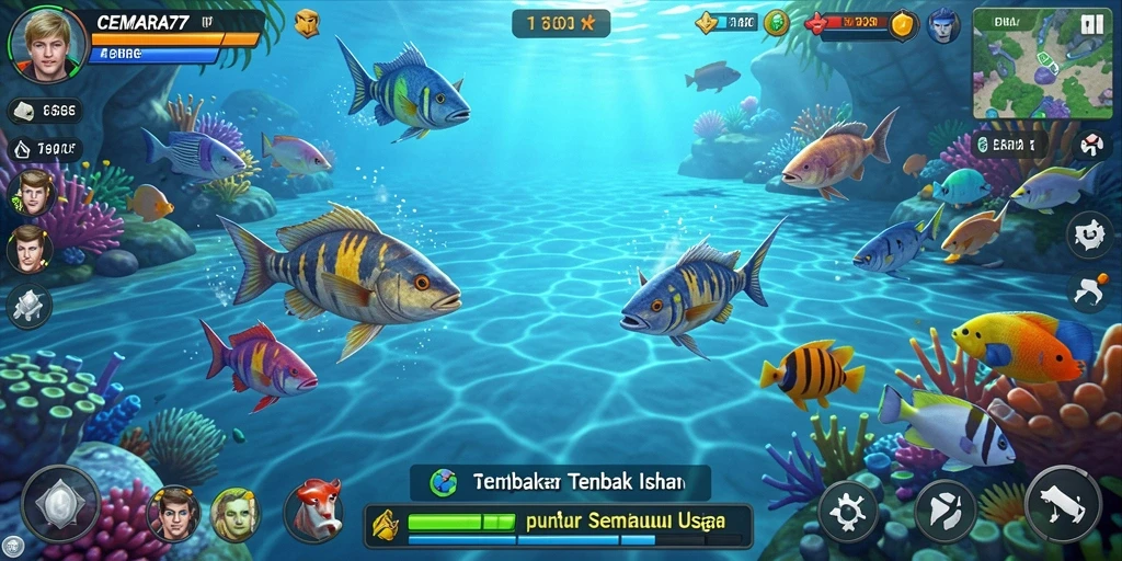Screenshot gameplay CEMARA77 dengan aksi Tembak Ikan yang mendebarkan.