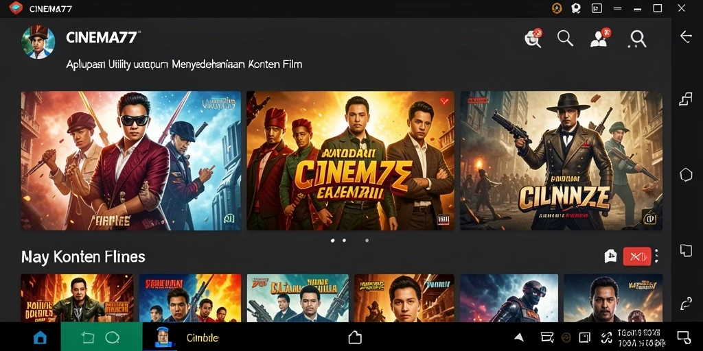 Tampilan antarmuka aplikasi CINEMA77 dengan koleksi film yang teratur.