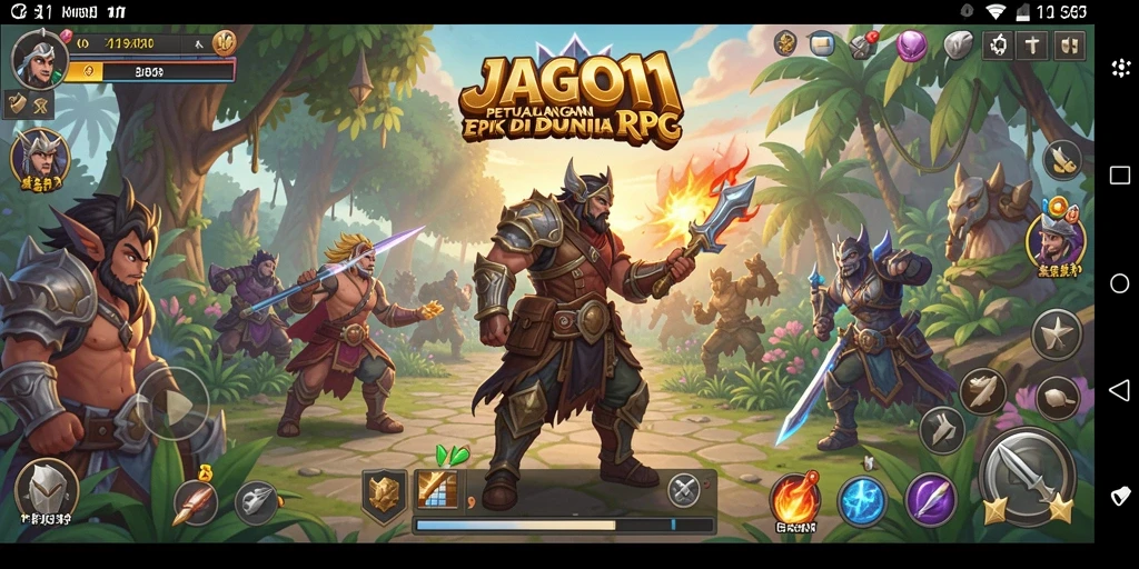 Screenshot dari gameplay JAGO11 menunjukkan pertempuran epik antara karakter.