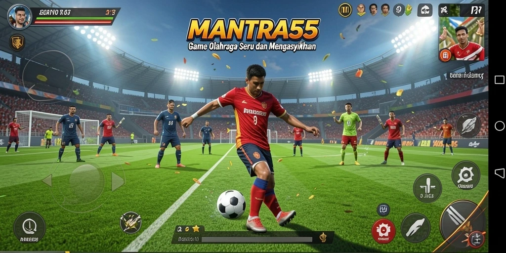 Screenshot utama MANTRA55 menampilkan aksi seru dalam game olahraga.