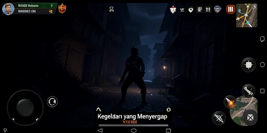 Screenshot gameplay NX888 menampilkan momen seram yang mendebarkan.