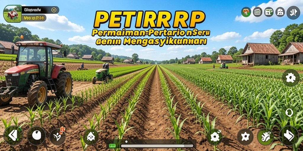 Screenshot permainan yang menunjukkan ladang dan aktivitas bertani di PETIRRP.